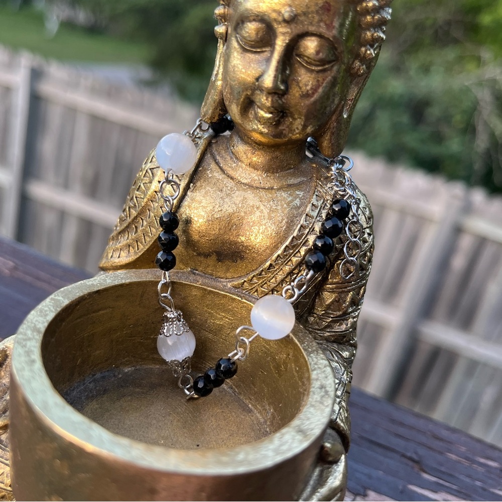 Selenite And Black Tourmaline Bracelet